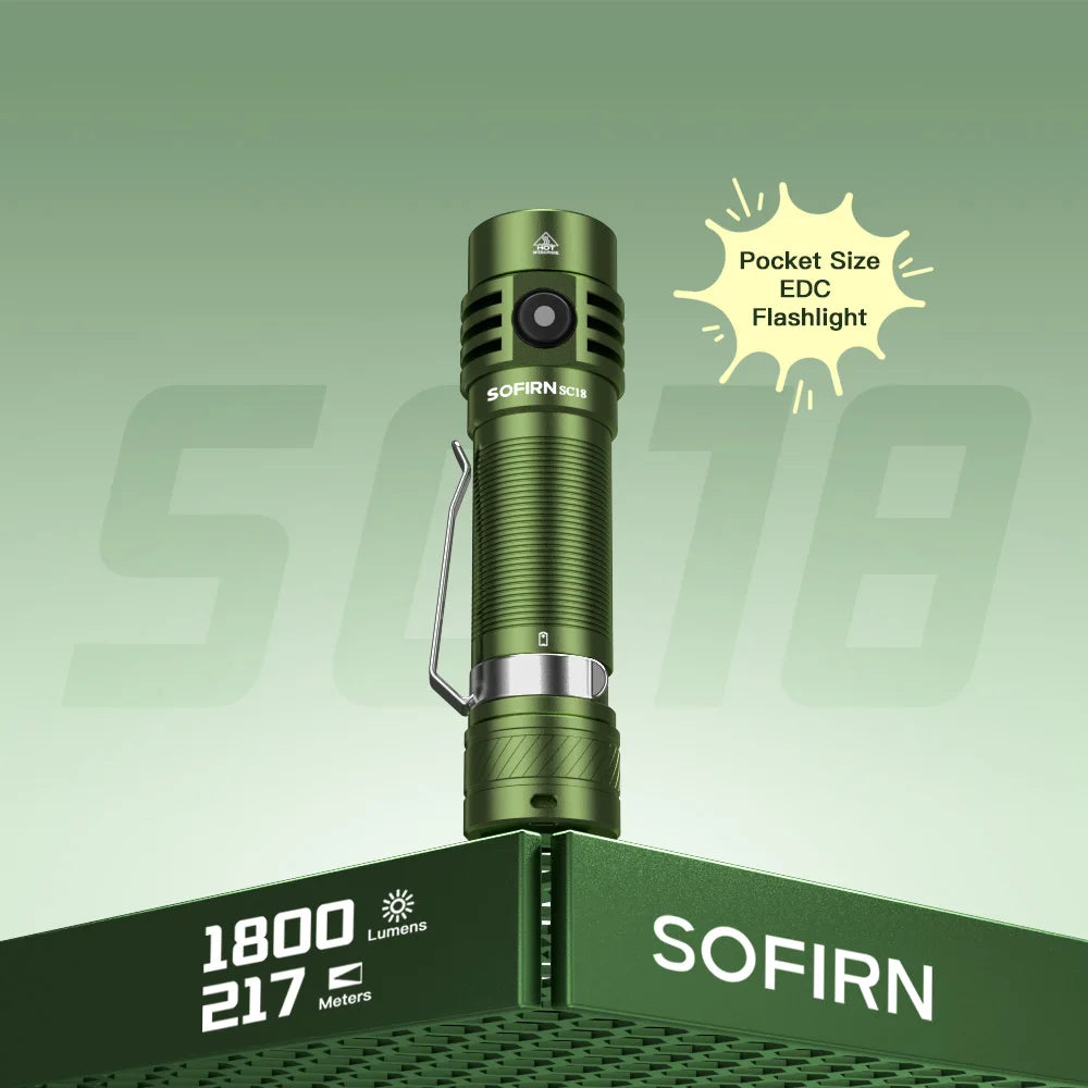 SOFIRN SC18 1800lm SST40 LED 18650 Torch TIR Optics Lens EDC Flashlight USB C Rechargeable Lantern