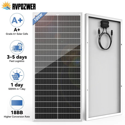 RVPOZWER 400W/200W/100W Rigid Solar Panels 18BB N-Type Mono Cells 25% High-Efficiency PV Power for Home Rooftop Camping Off Grid