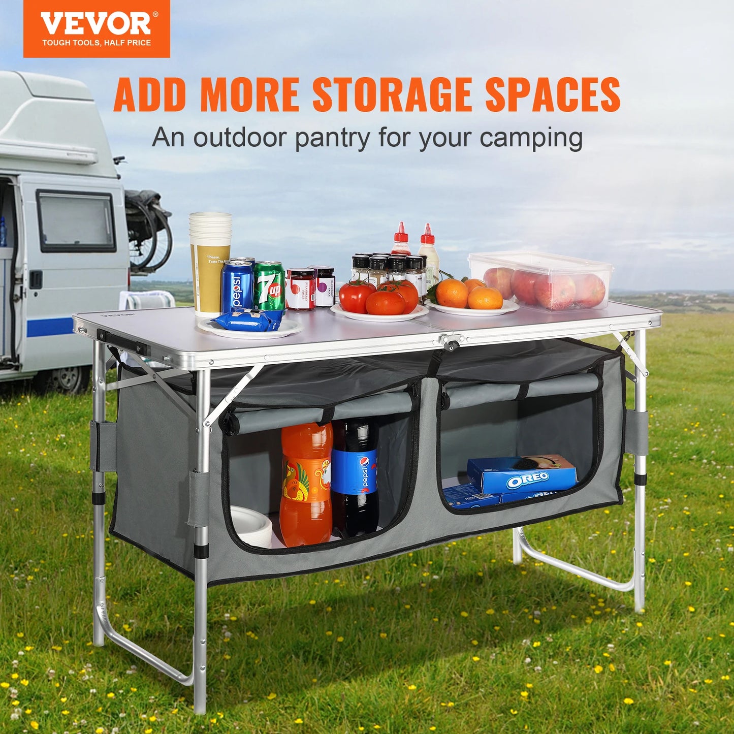VEVOR Folding Camping Kitchen Table for Outdoor Picnic and BBQ