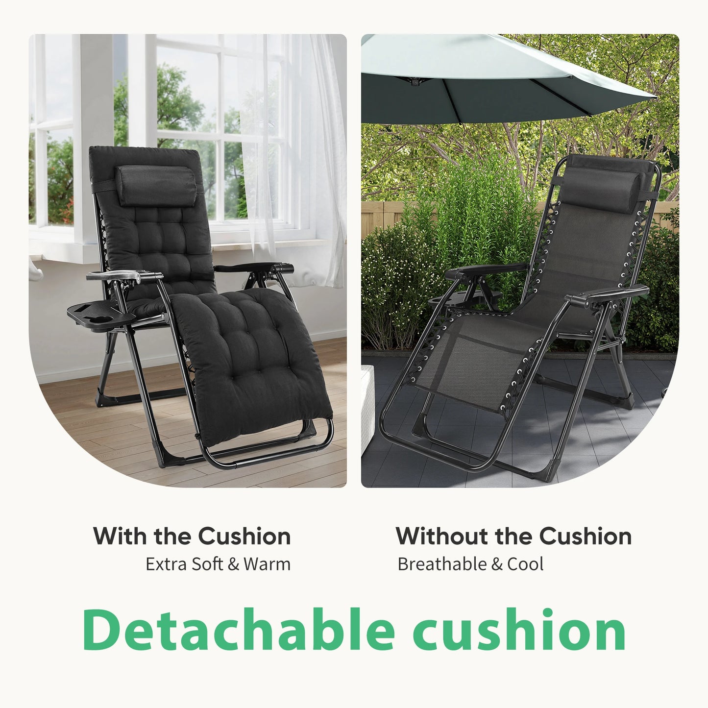 JHK Portable Zero Gravity Outdoor Recliner With Cup Holder