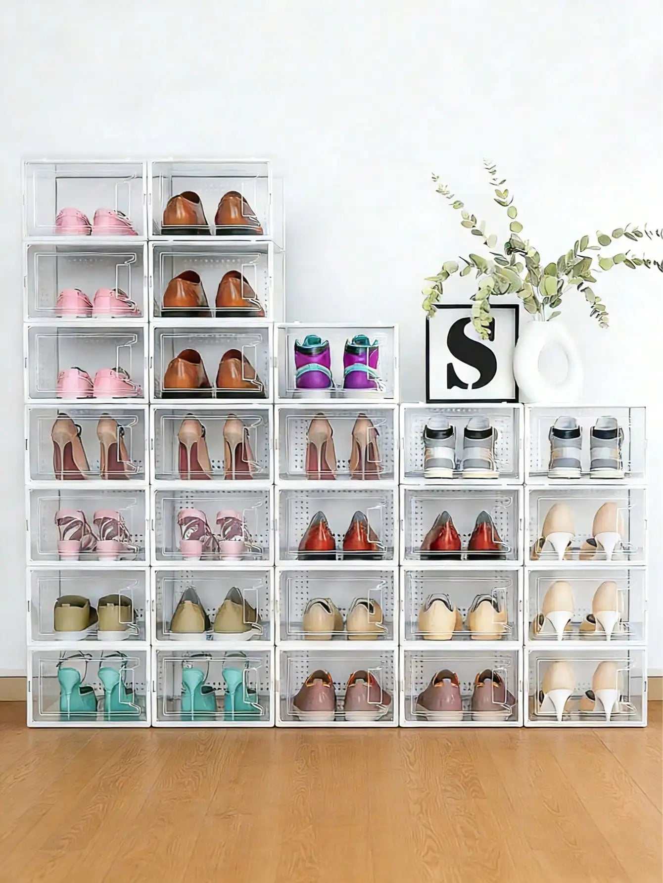 Stackable Plastic Shoe Storage Boxes With Secure Snap Lids