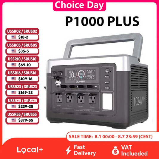 Oukitel P1000 Plus 1800W Portable Power Station Featuring LiFePo4 Battery