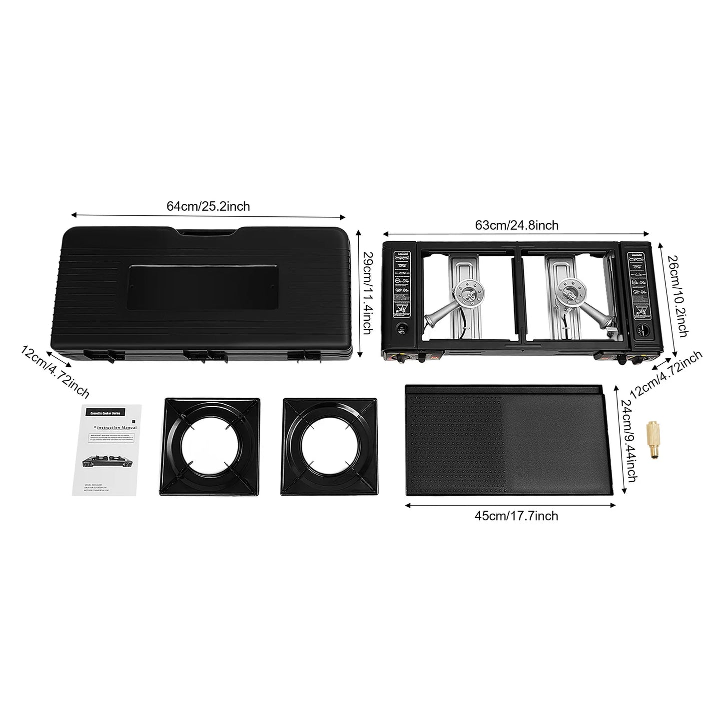 2500W Portable Camping Stove 2 Burners Camping Stove with Baking Tray & Portable Case Use Butane or LPG Home Application Outdoor