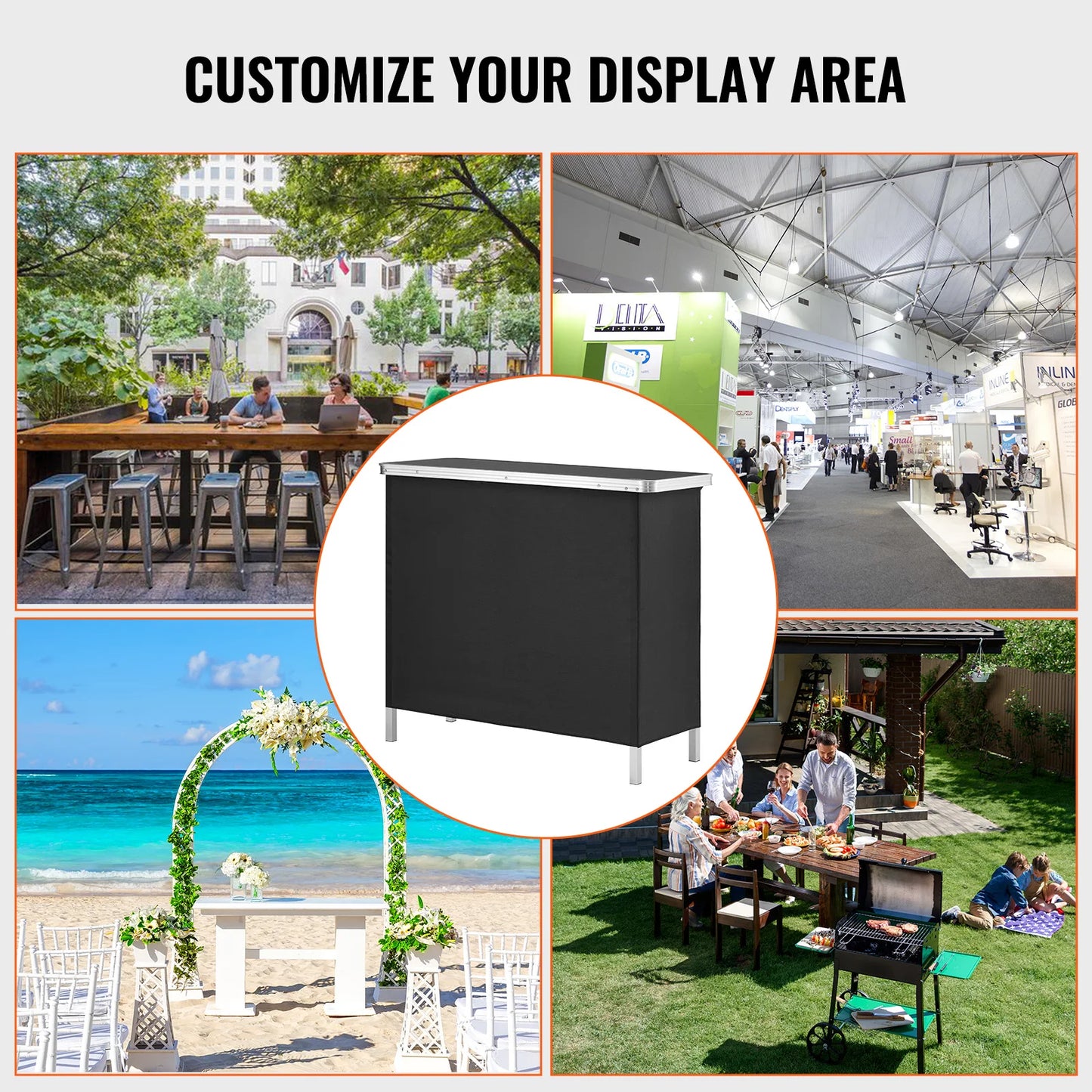 SucceBuy Folding Portable Bar Table With Storage Skirt Case