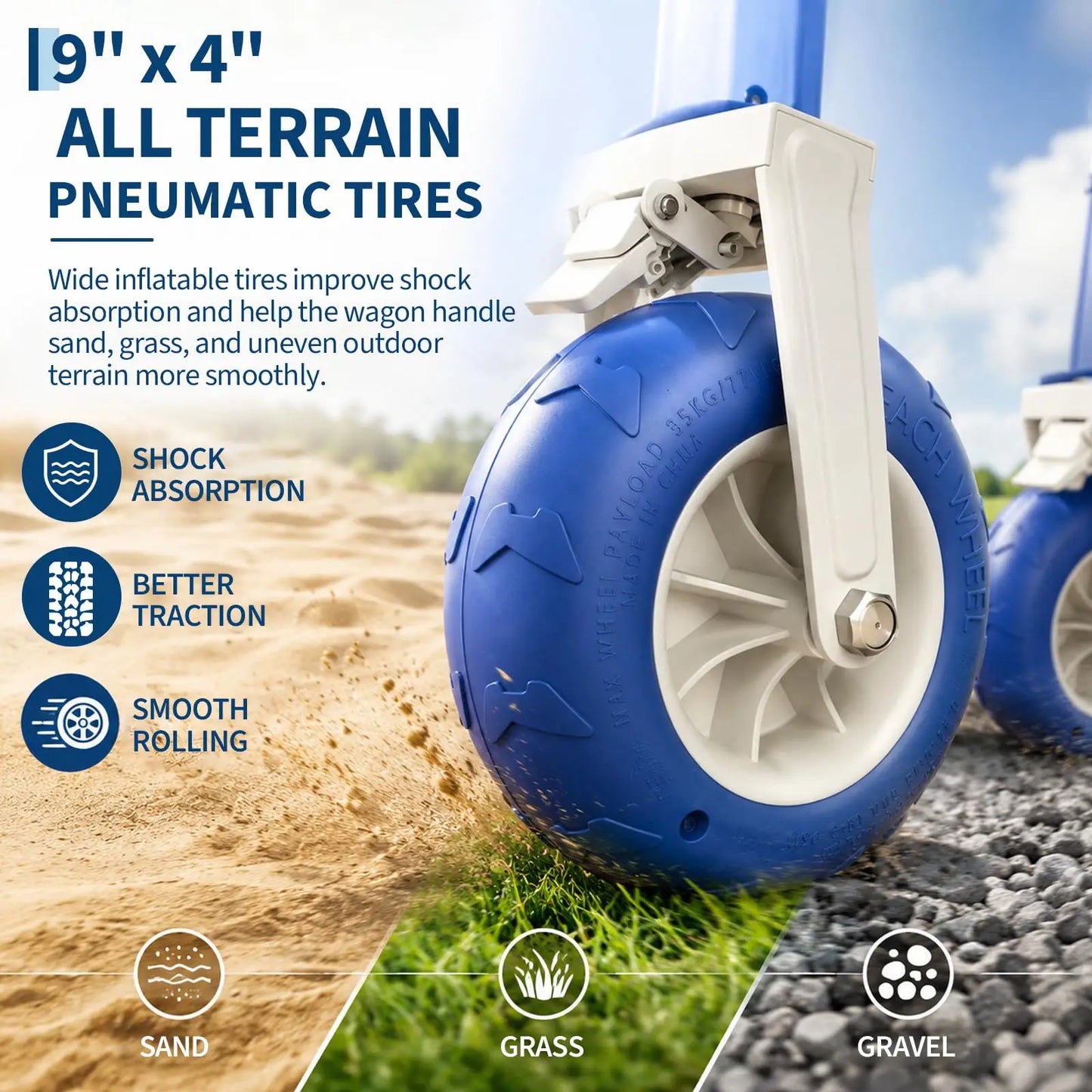 HiMISS Folding All Terrain Utility Wagon For Beach And Camping