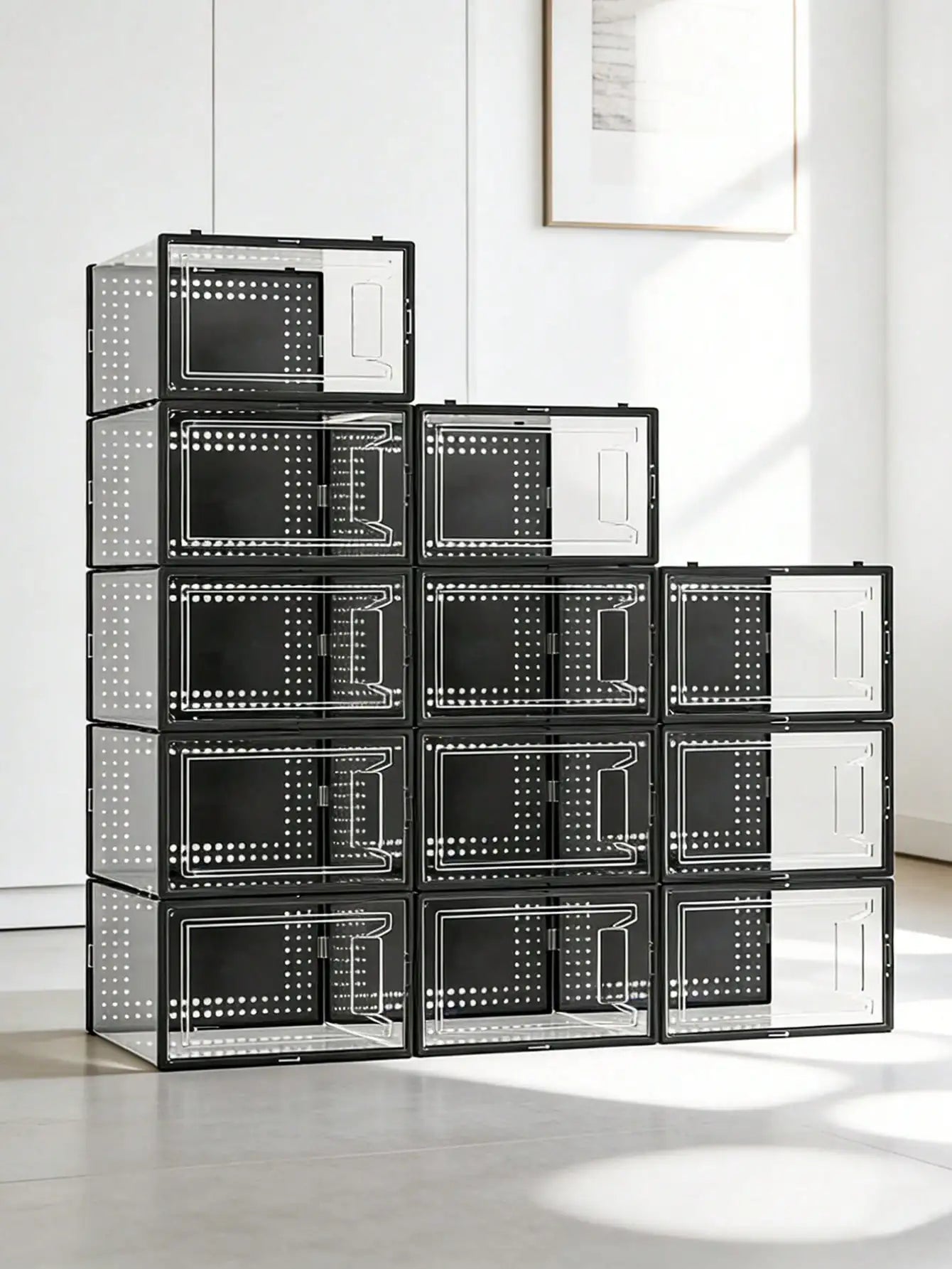 Stackable Plastic Shoe Storage Boxes With Secure Snap Lids