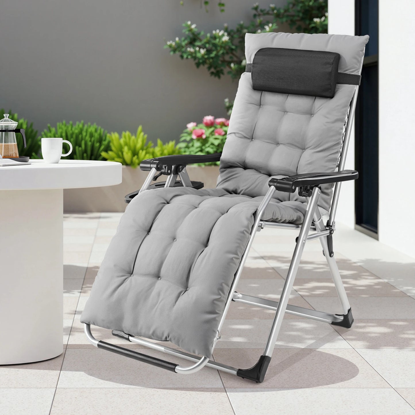 JHK Portable Zero Gravity Outdoor Recliner With Cup Holder