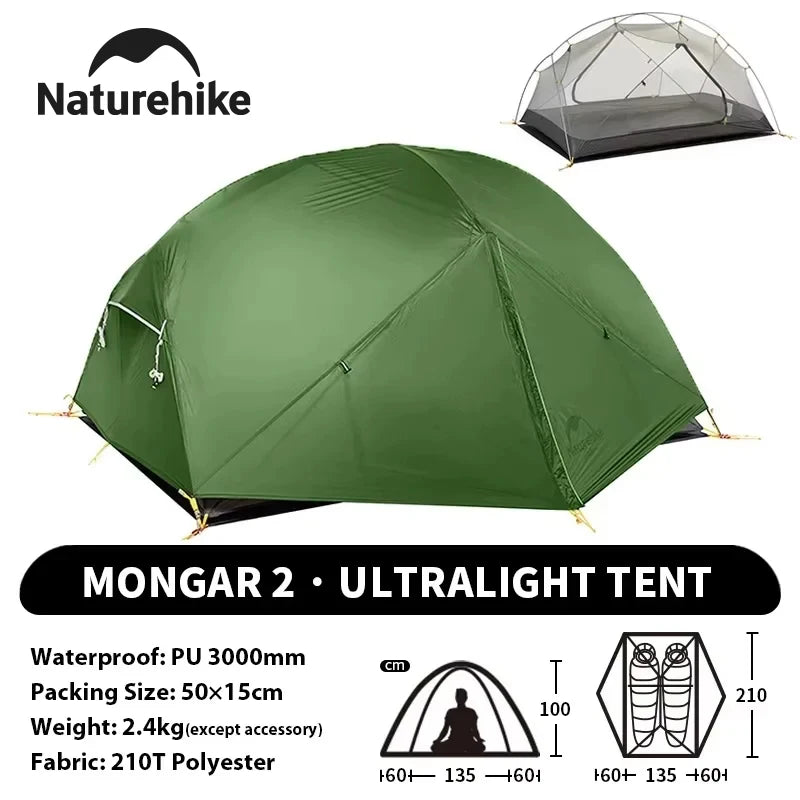 Naturehike Mongar 2 Person Backpacking Tent 210T Ultralight Travel Tent Waterproof Hiking Survival Outdoor Camping Tent