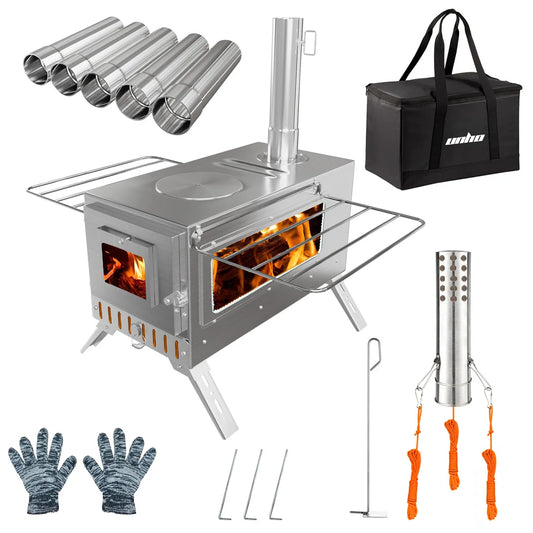 Portable Stainless Steel Wood Burning Tent Stove With Chimney Kit