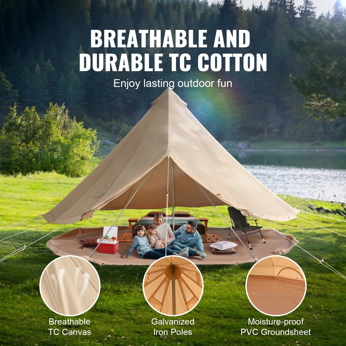 SucceBuy Canvas Bell Tent For Outdoor Camping With Breathable Fabric