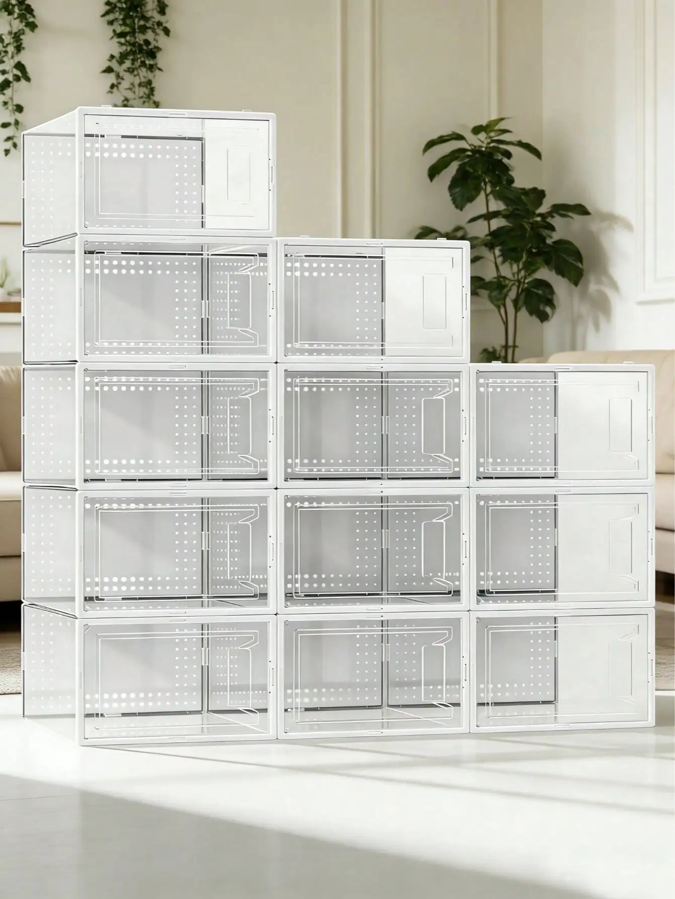 Stackable Plastic Shoe Storage Boxes With Secure Snap Lids