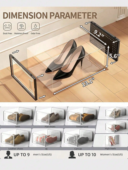Stackable Plastic Shoe Storage Boxes With Secure Snap Lids