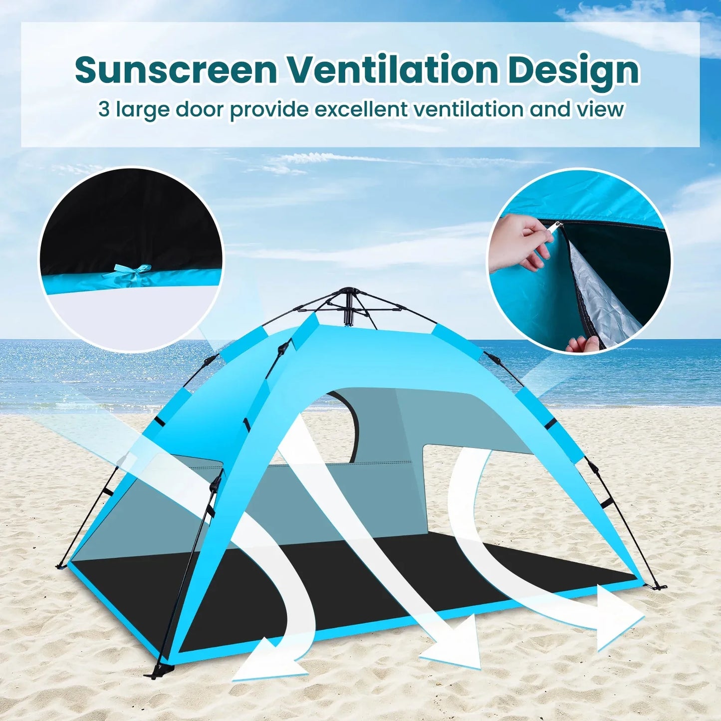 Automatic Pop Up Beach Tent With UPF 50 Protection