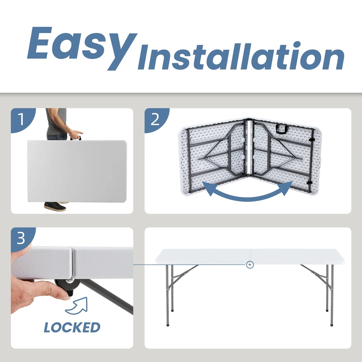 JHK Portable Folding Camping Table With Safety Lock Carry Handle
