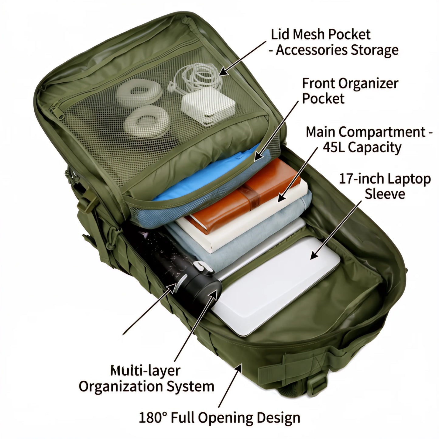 Refire Gear 45L Tactical Molle Backpack Large Capacity Hiking Rucksack