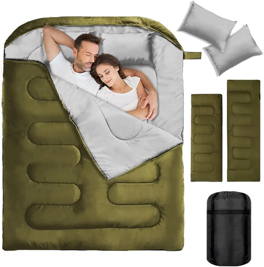 Double Camping Sleeping Bag Ultralight Waterproof 4 Season Warm Envelope Backpacking Sleeping Bags for Outdoor Traveling Hiking