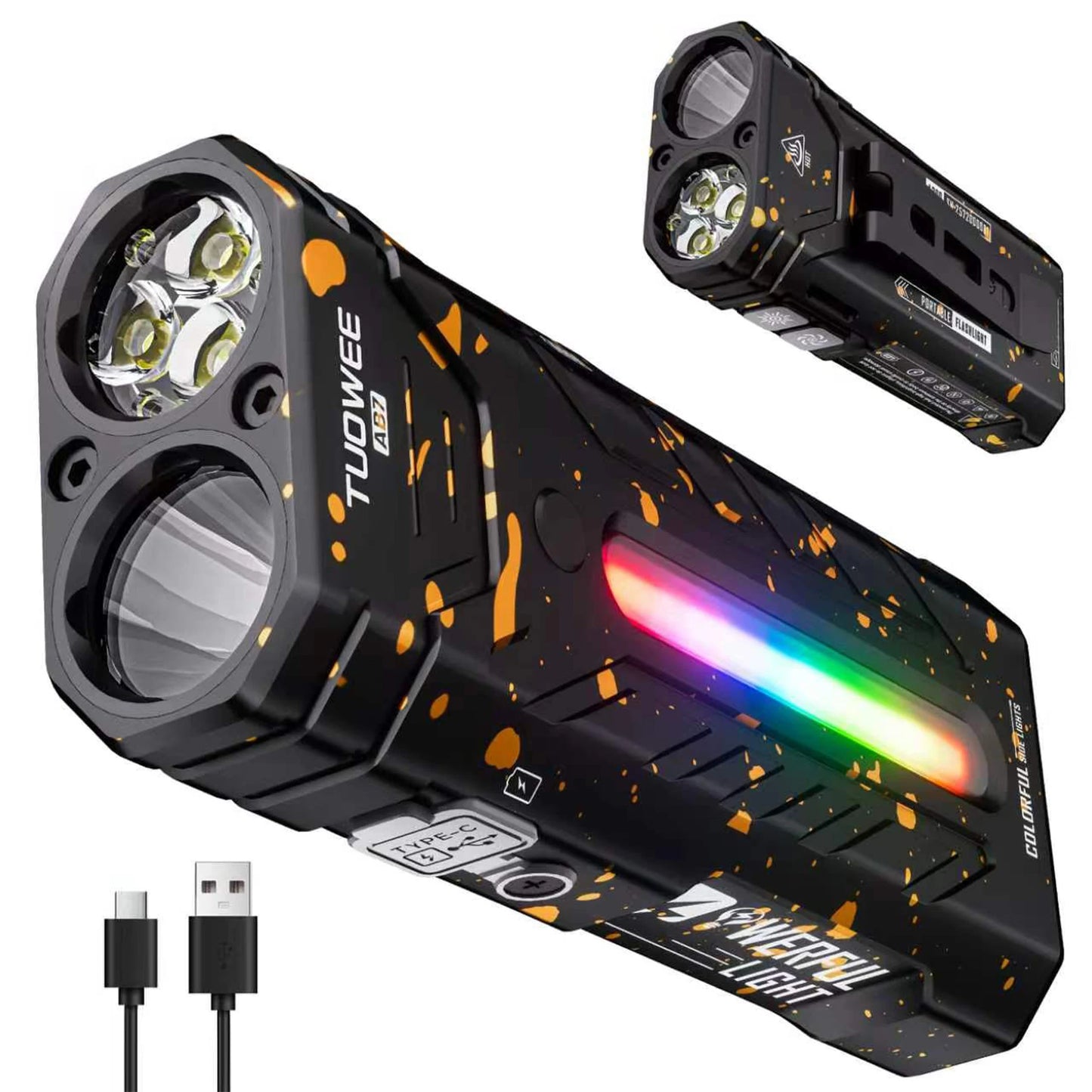 5000LM Rechargeable Magnetic LED Flashlight, 55 Modes, RGB Ambient Light, Spotlight & Floodlight, for Camping Hiking Emergency Use Gift Pack Version