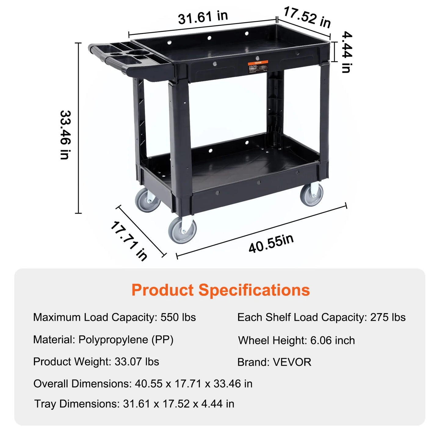 SucceBuy Utility Cart With Swivel Wheels For Warehouse Storage