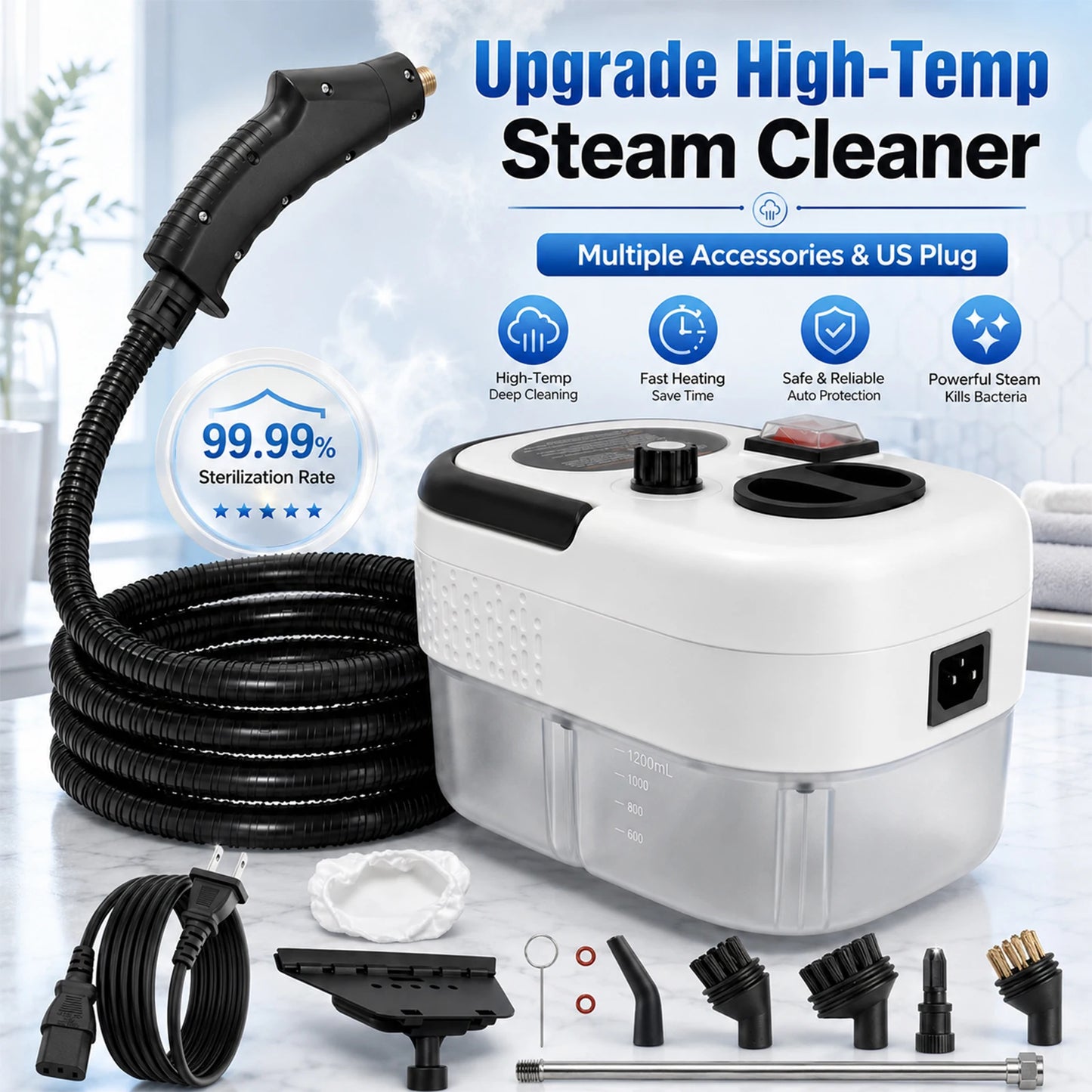 2500W Portable Handheld Steam Cleaner With Accessories US Plug