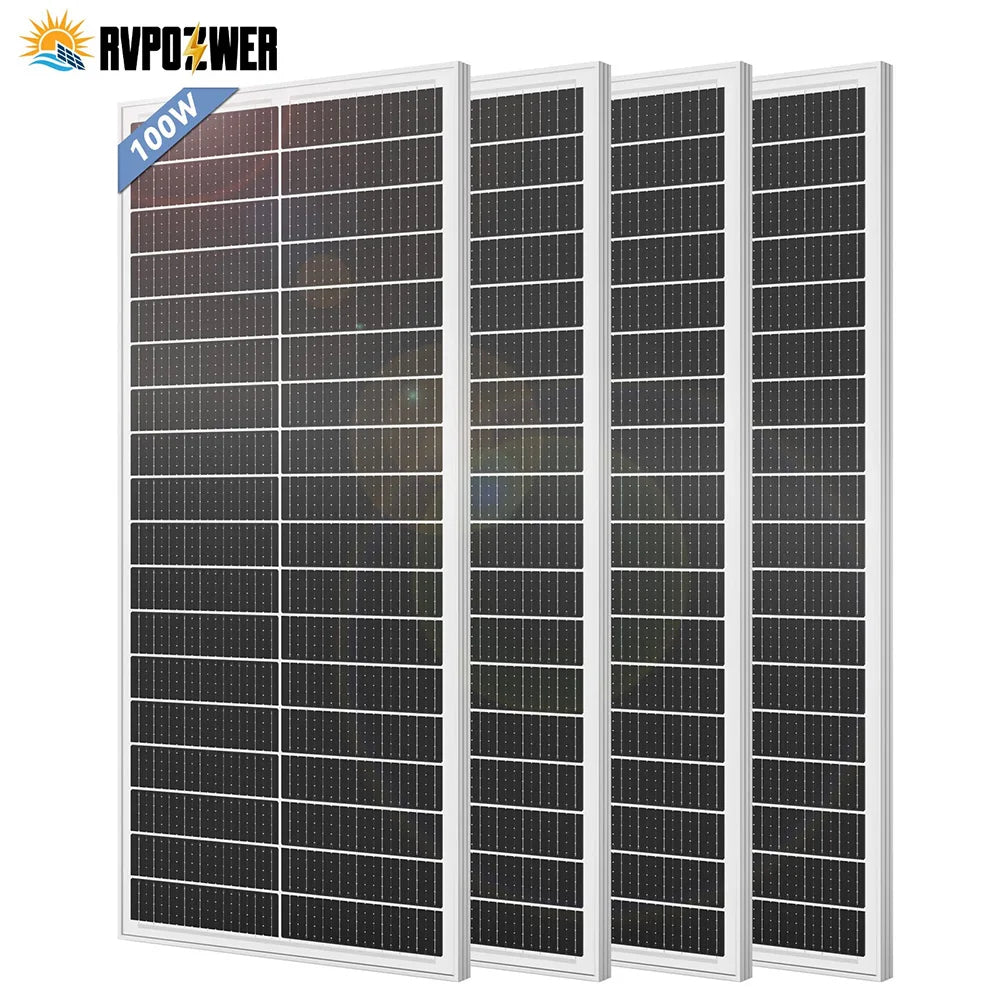 RVPOZWER 400W/200W/100W Rigid Solar Panels 18BB N-Type Mono Cells 25% High-Efficiency PV Power for Home Rooftop Camping Off Grid