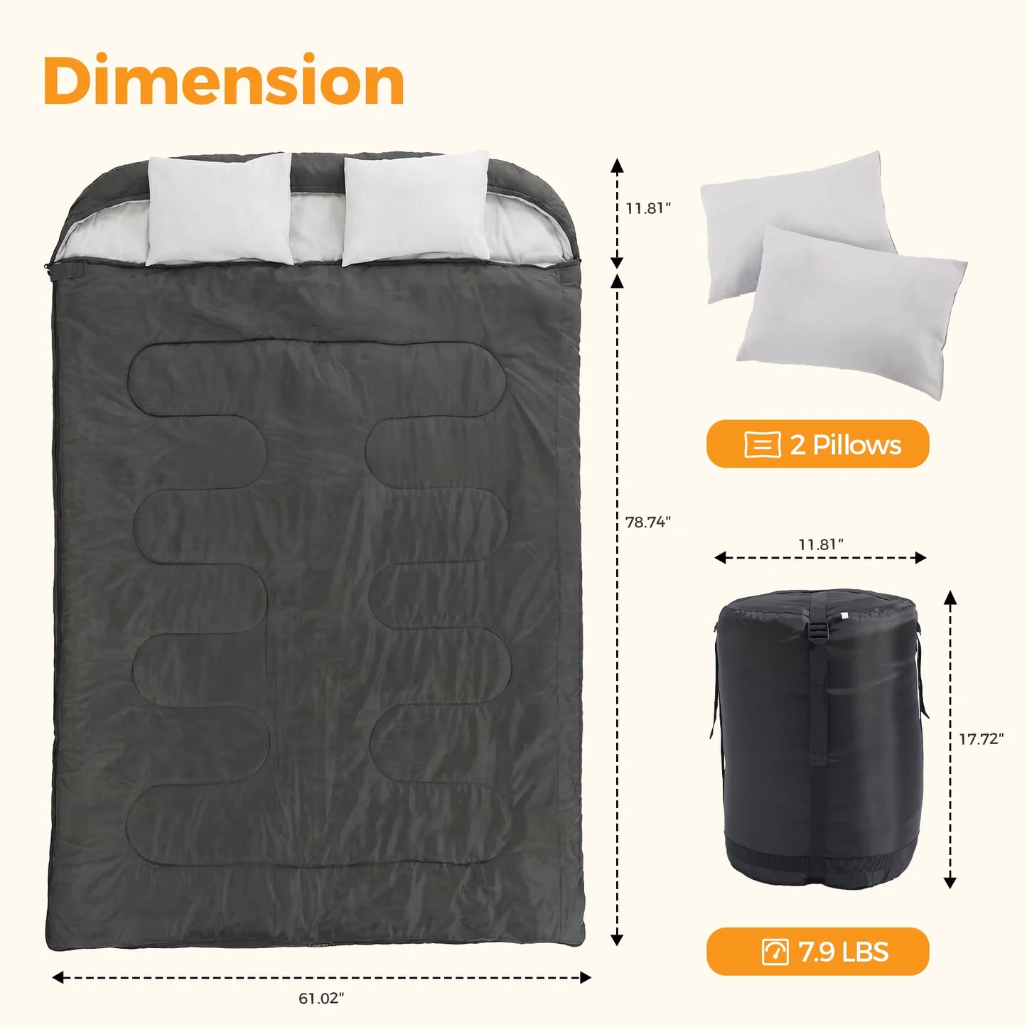 Portable Double Sleeping Bag For Adults With Comfortable Pillow
