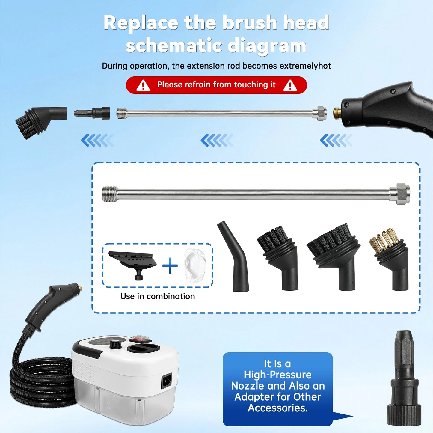 2500W Portable Handheld Steam Cleaner With Accessories US Plug
