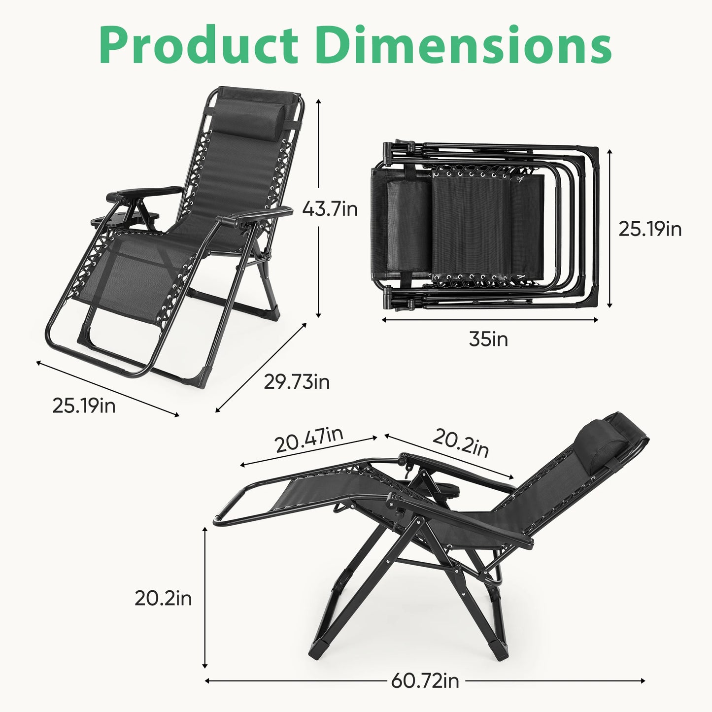 JHK Portable Zero Gravity Outdoor Recliner With Cup Holder