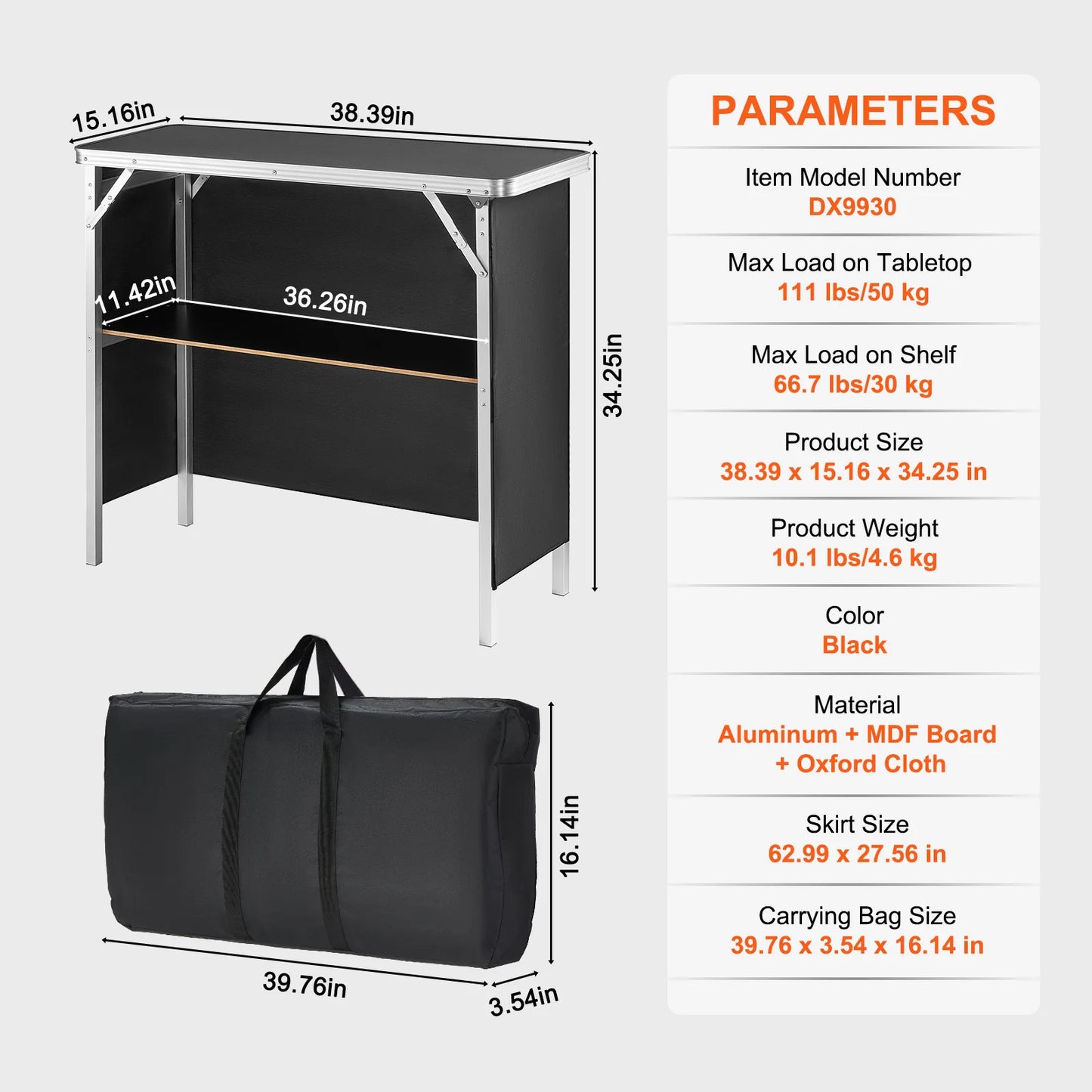 SucceBuy Folding Portable Bar Table With Storage Skirt Case