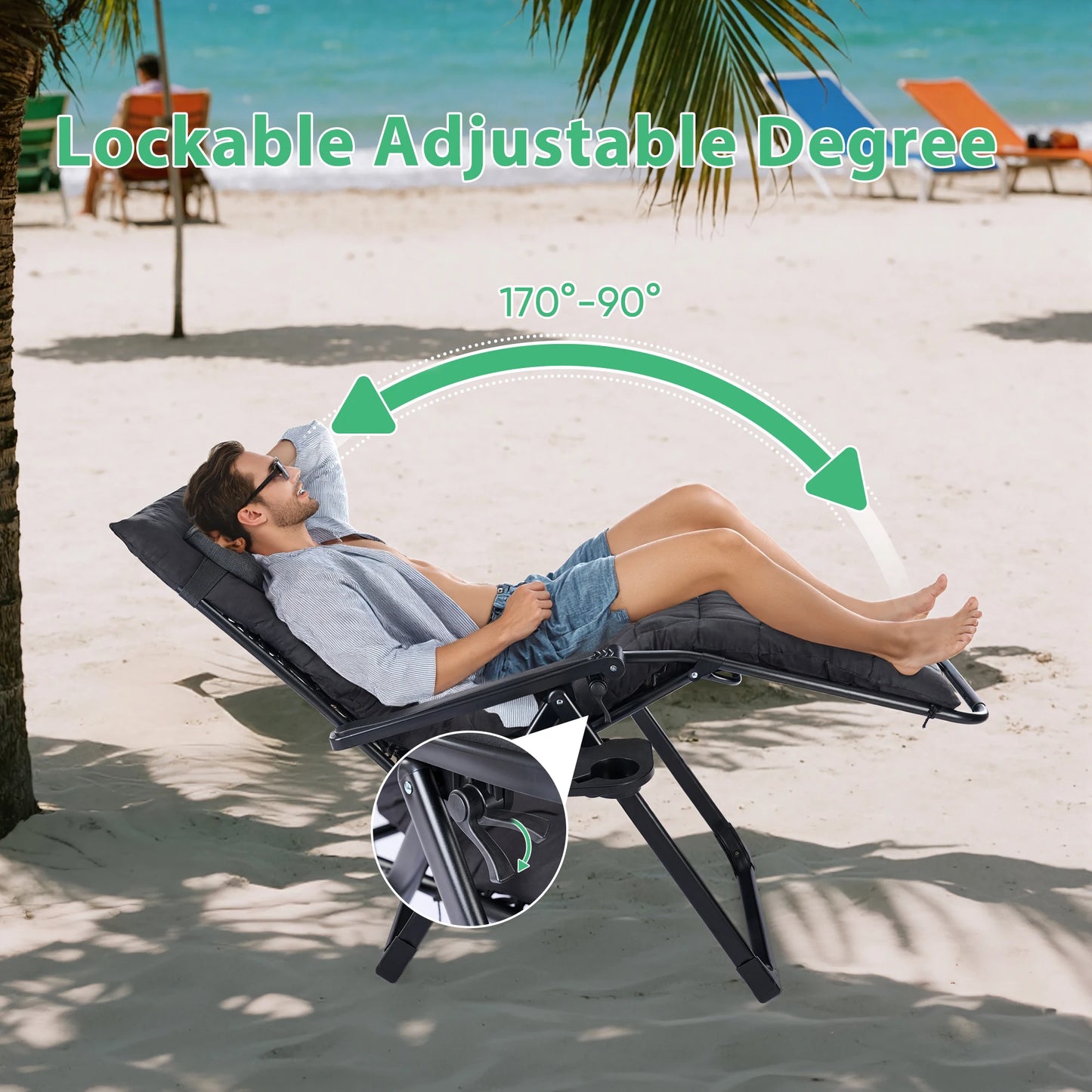 JHK Portable Zero Gravity Outdoor Recliner With Cup Holder