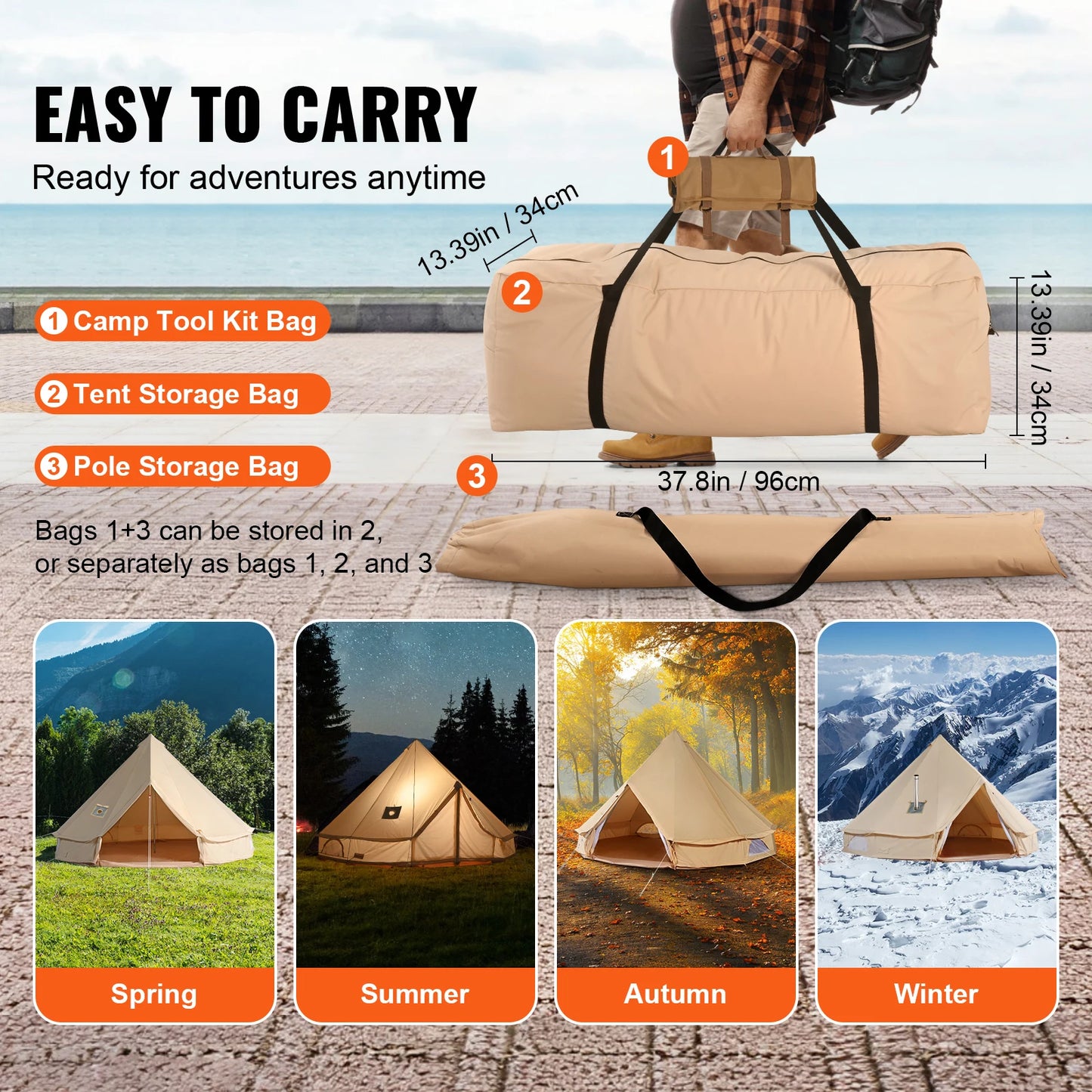 SucceBuy Canvas Bell Tent For Outdoor Camping With Breathable Fabric