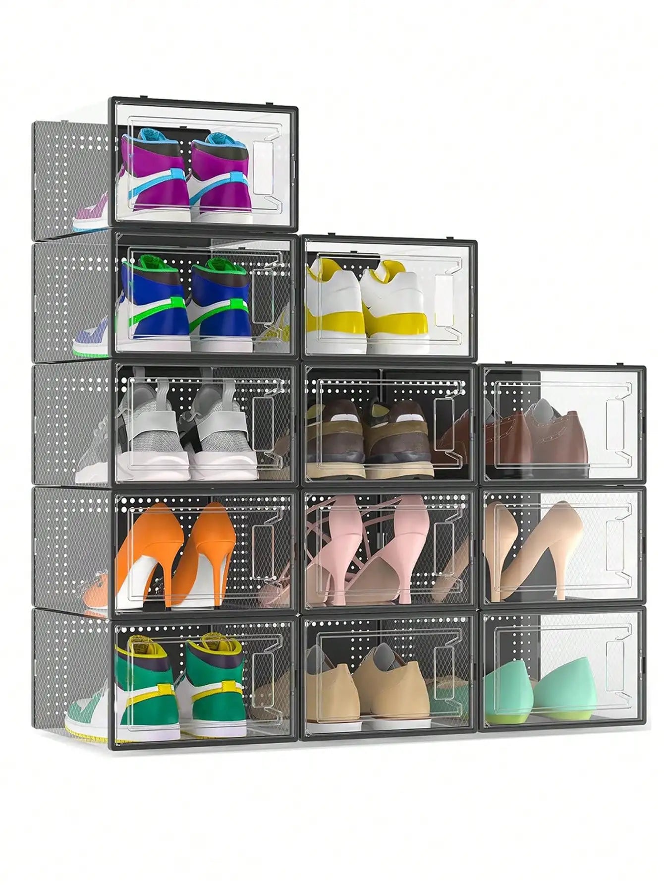Stackable Plastic Shoe Storage Boxes With Secure Snap Lids