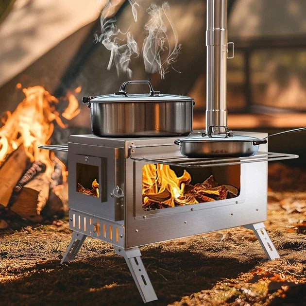 Portable Stainless Steel Wood Burning Tent Stove With Chimney Kit