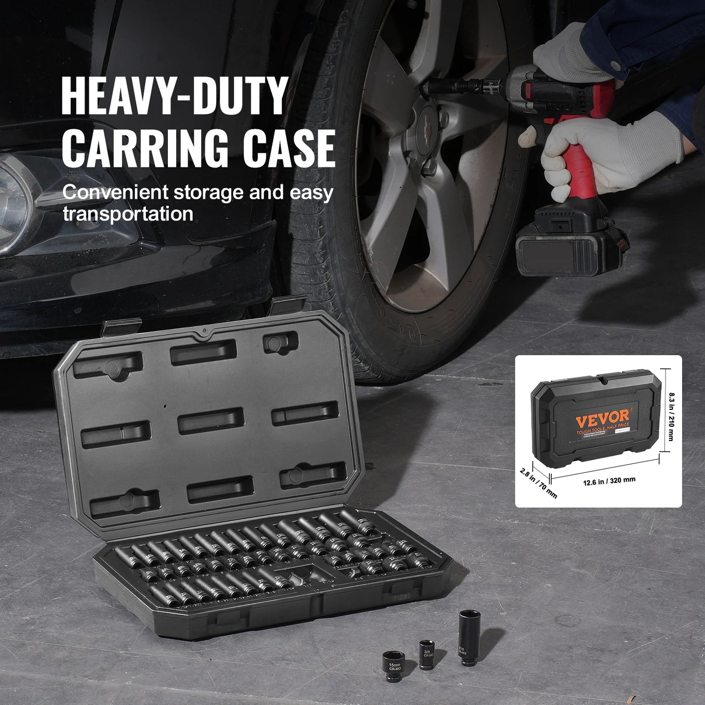 SucceBuy Drive Impact Socket Set Deep & Shallow Socket Set Cr-Mo Alloy Steel Auto Repair EasytoRead Size Markings Storage Case