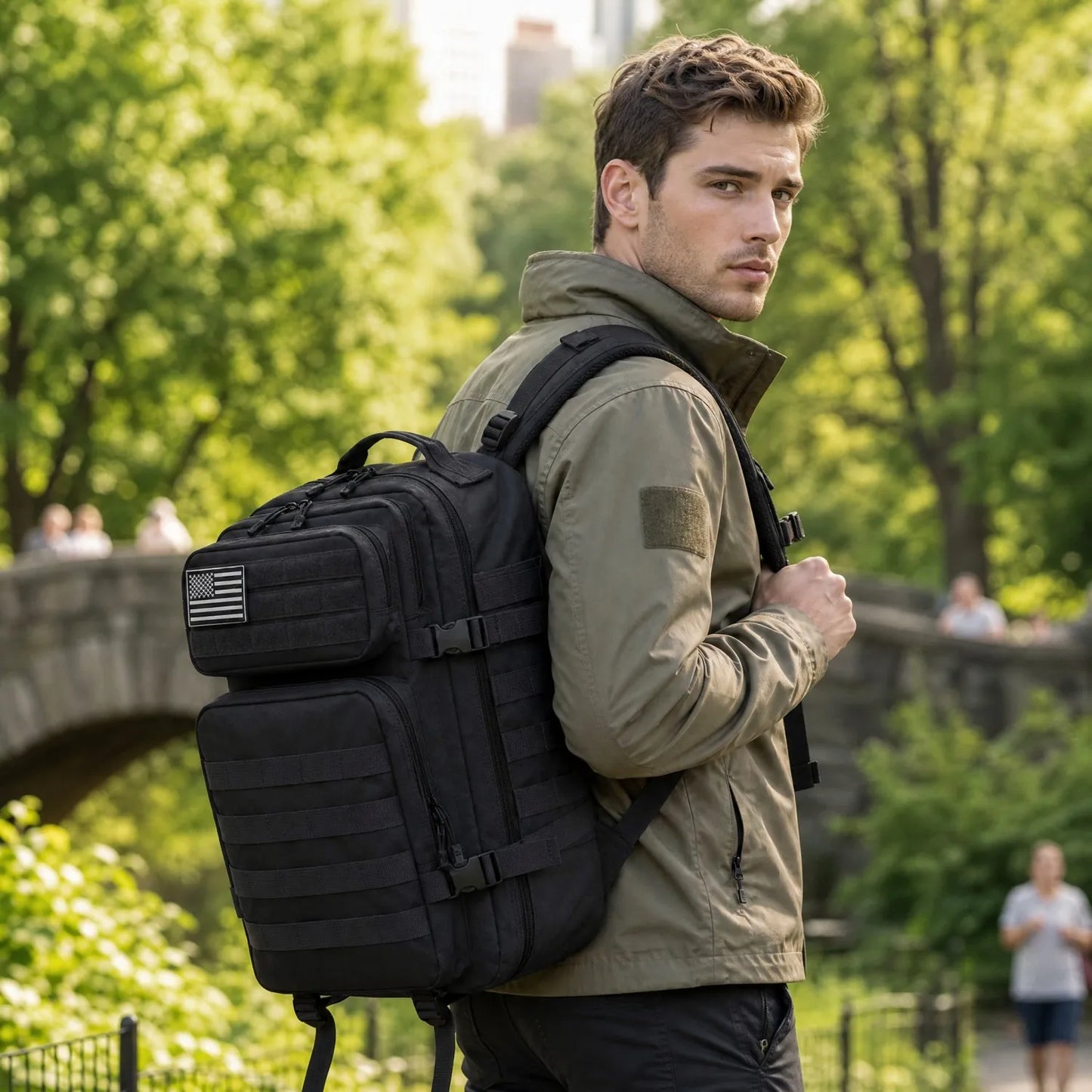 45L Tactical Fishing Tackle Backpack Molle Large Capacity Multi Pocket Storage Bag Durable Wear Resistant Outdoor Fishing Gear Bag Heavy Duty Rucksack For Men Angling Sea Fishing Bank Fishing Camping Hiking Daily Carry Luggag