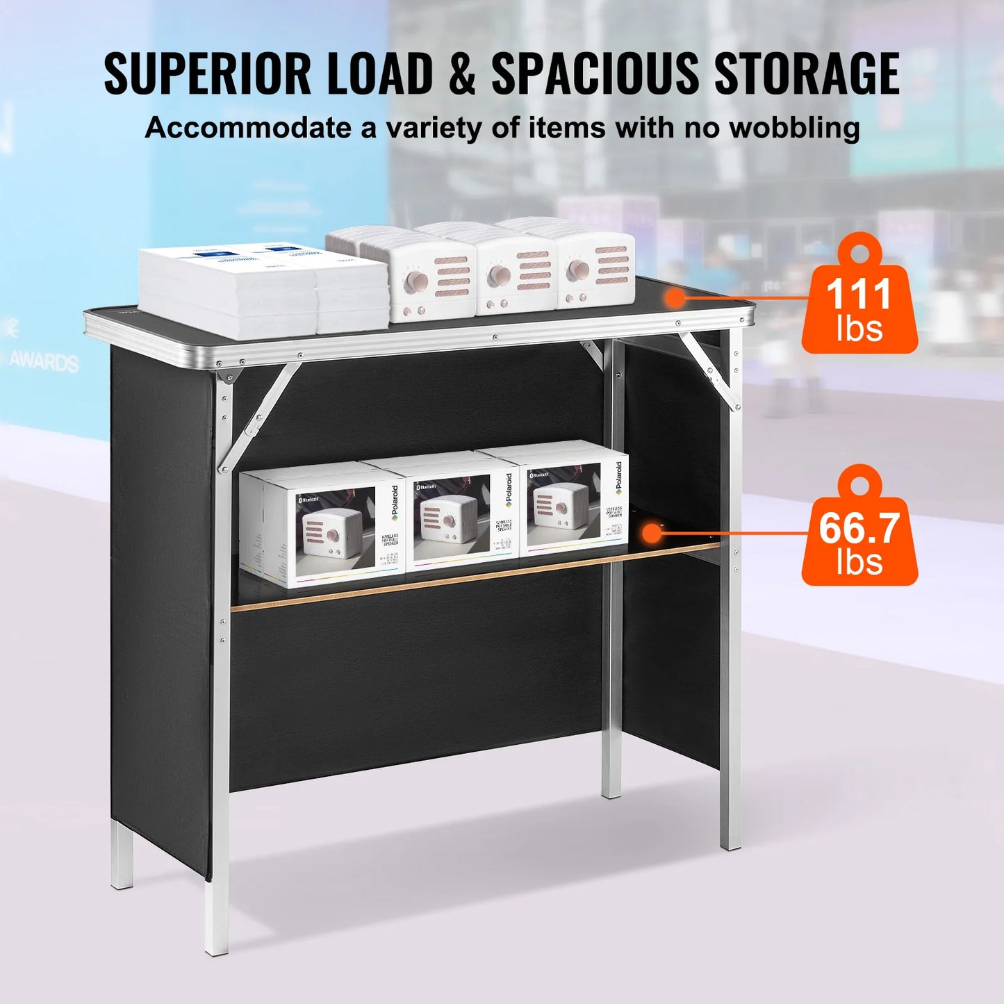 SucceBuy Folding Portable Bar Table With Storage Skirt Case