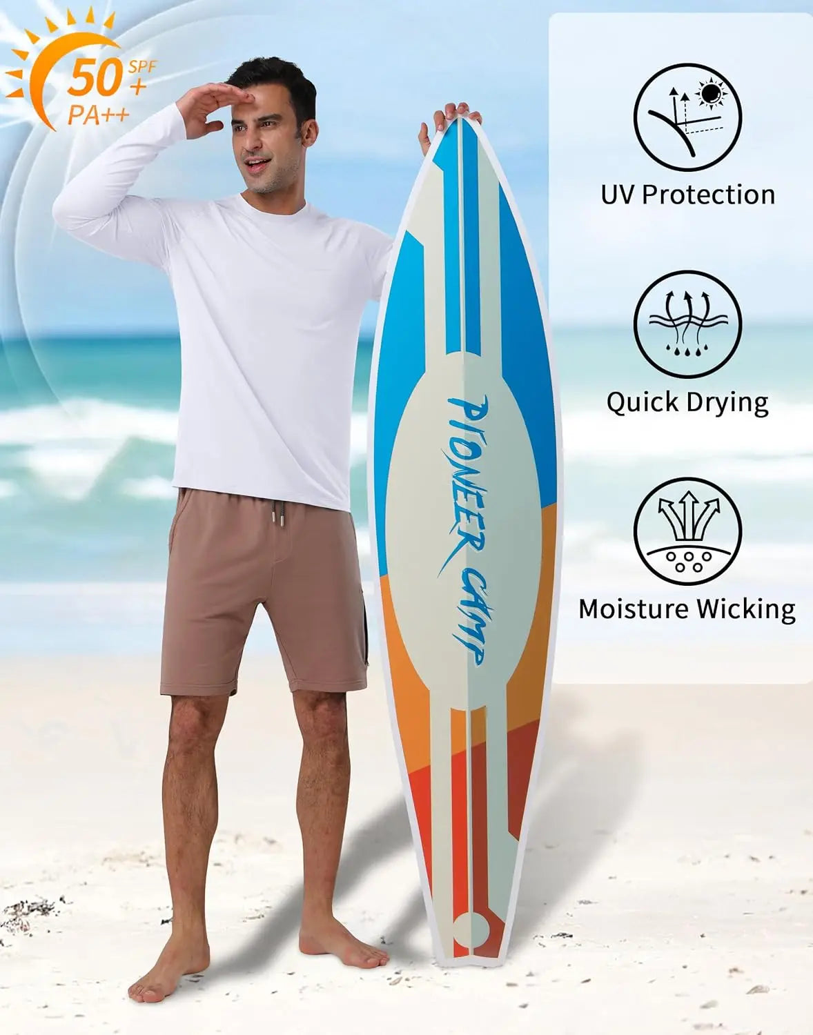 Pioneer Camp Men's Sun UV Protection SPF Shirts UPF50+ Rash Guard Long Sleeve Lightweight Hiking Quick Dry Running Swim Shirt