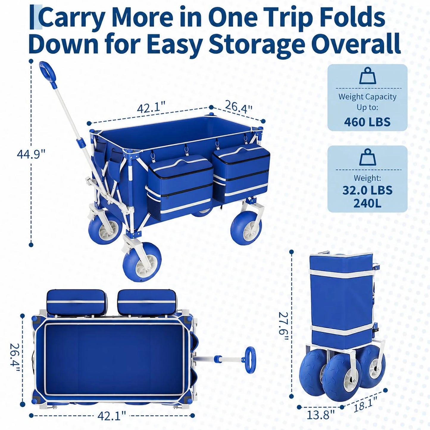 HiMISS Folding All Terrain Utility Wagon For Beach And Camping