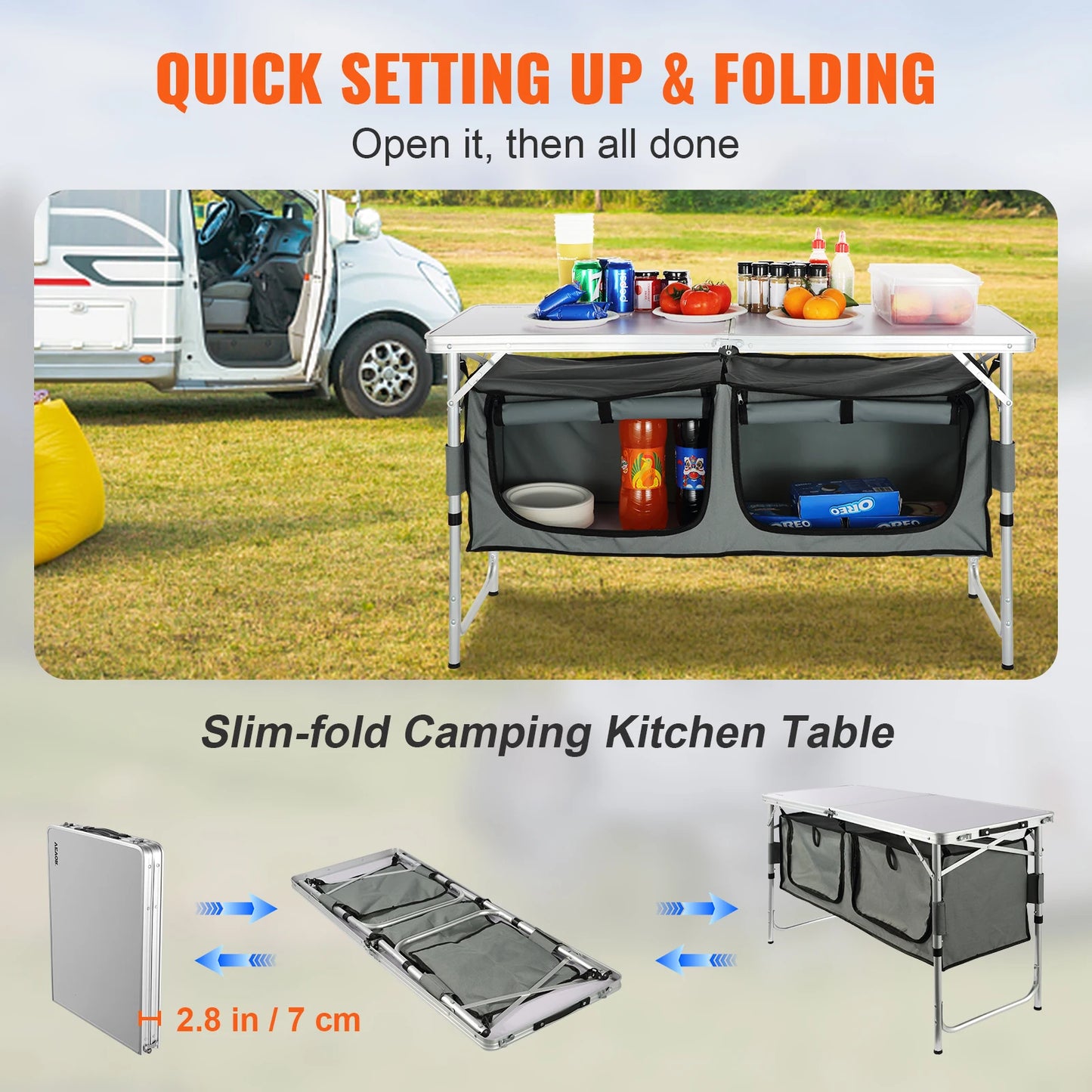 VEVOR Folding Camping Kitchen Table for Outdoor Picnic and BBQ