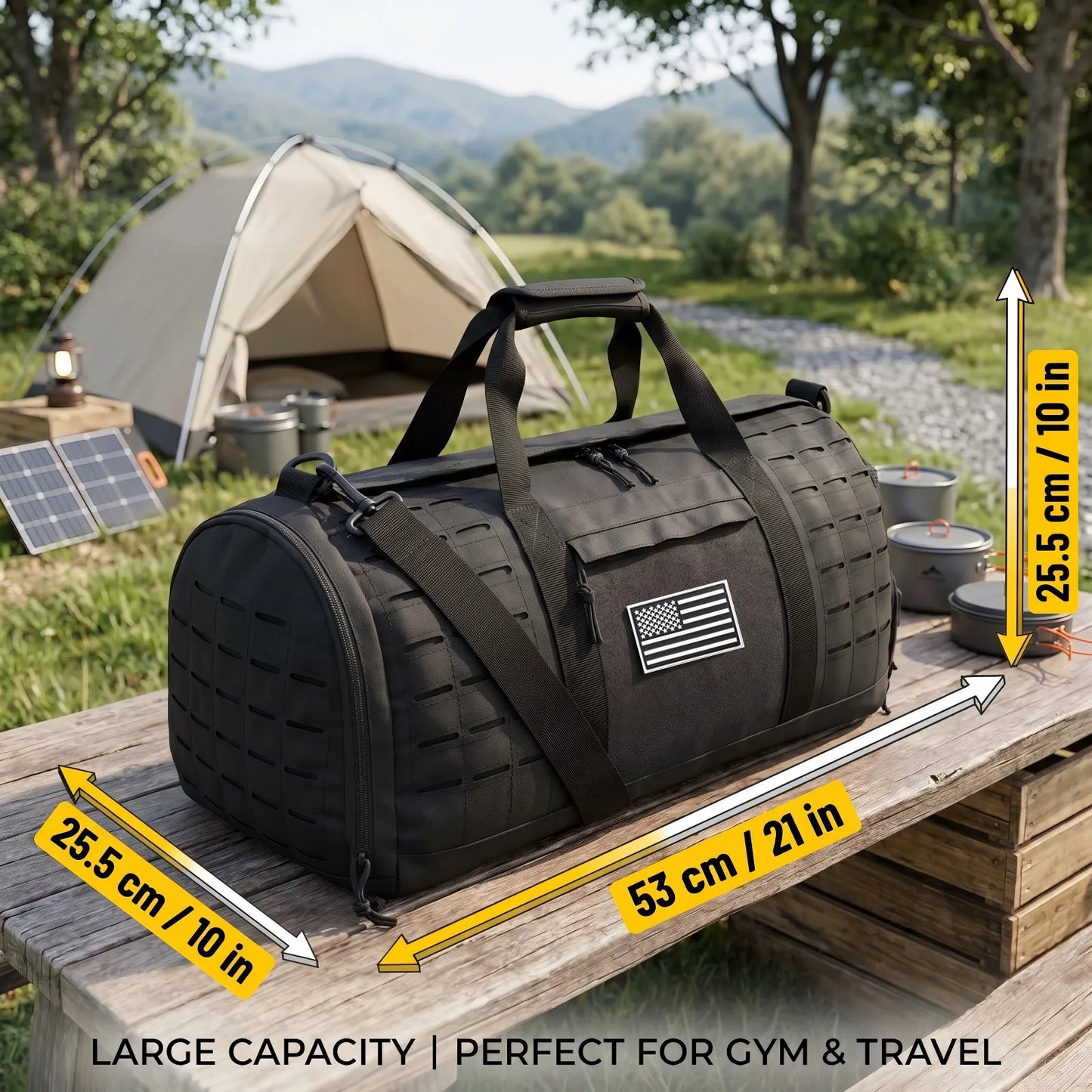 40L Large Tactical Travel Duffle Bag Multi Purpose Weekender Bag With Separate Shoe Compartment Carry On Hand Shoulder Crossbody Bag For Travel Camping Workout Climbing Outdoor Sports Gear Storage Bag
