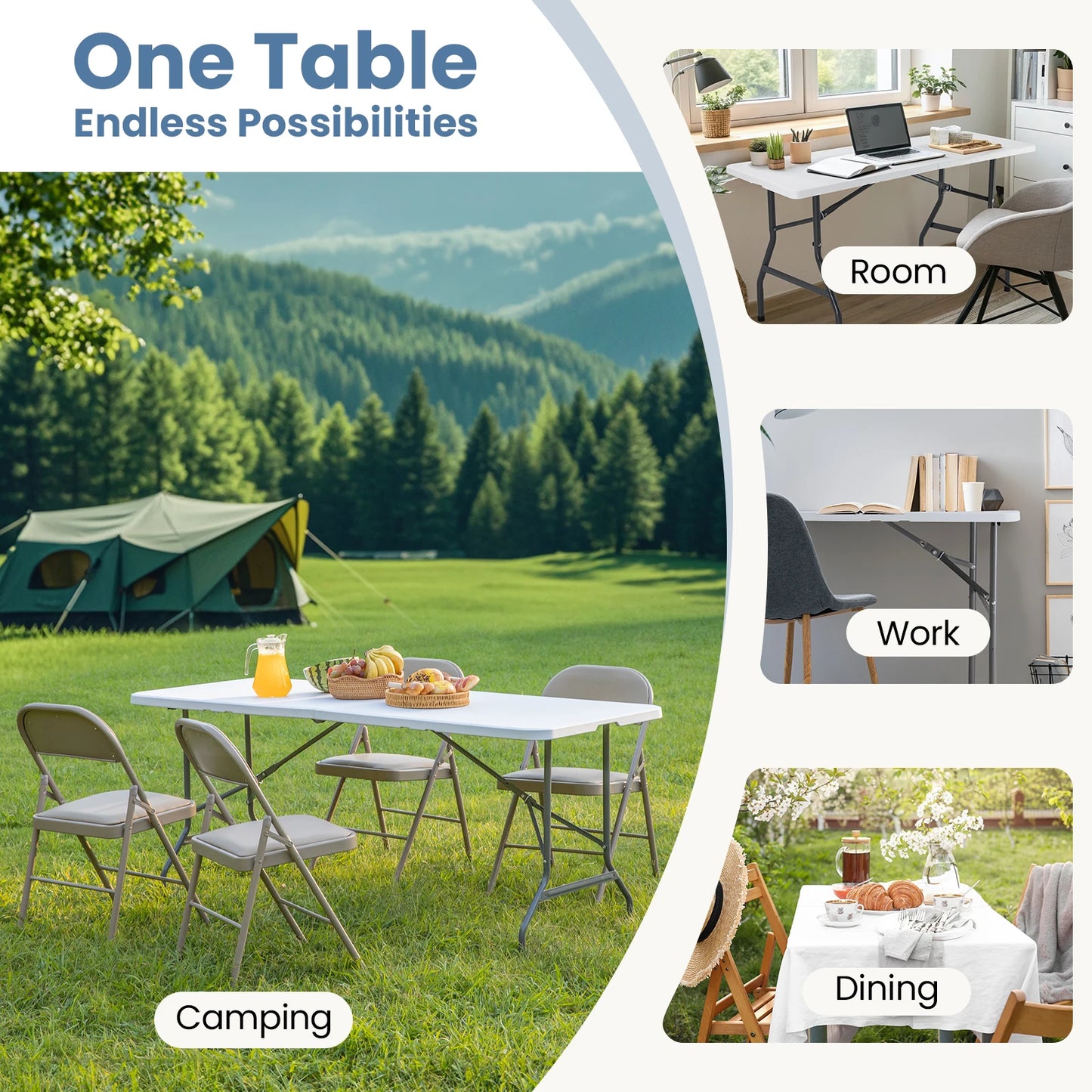 JHK Portable Folding Camping Table With Safety Lock Carry Handle