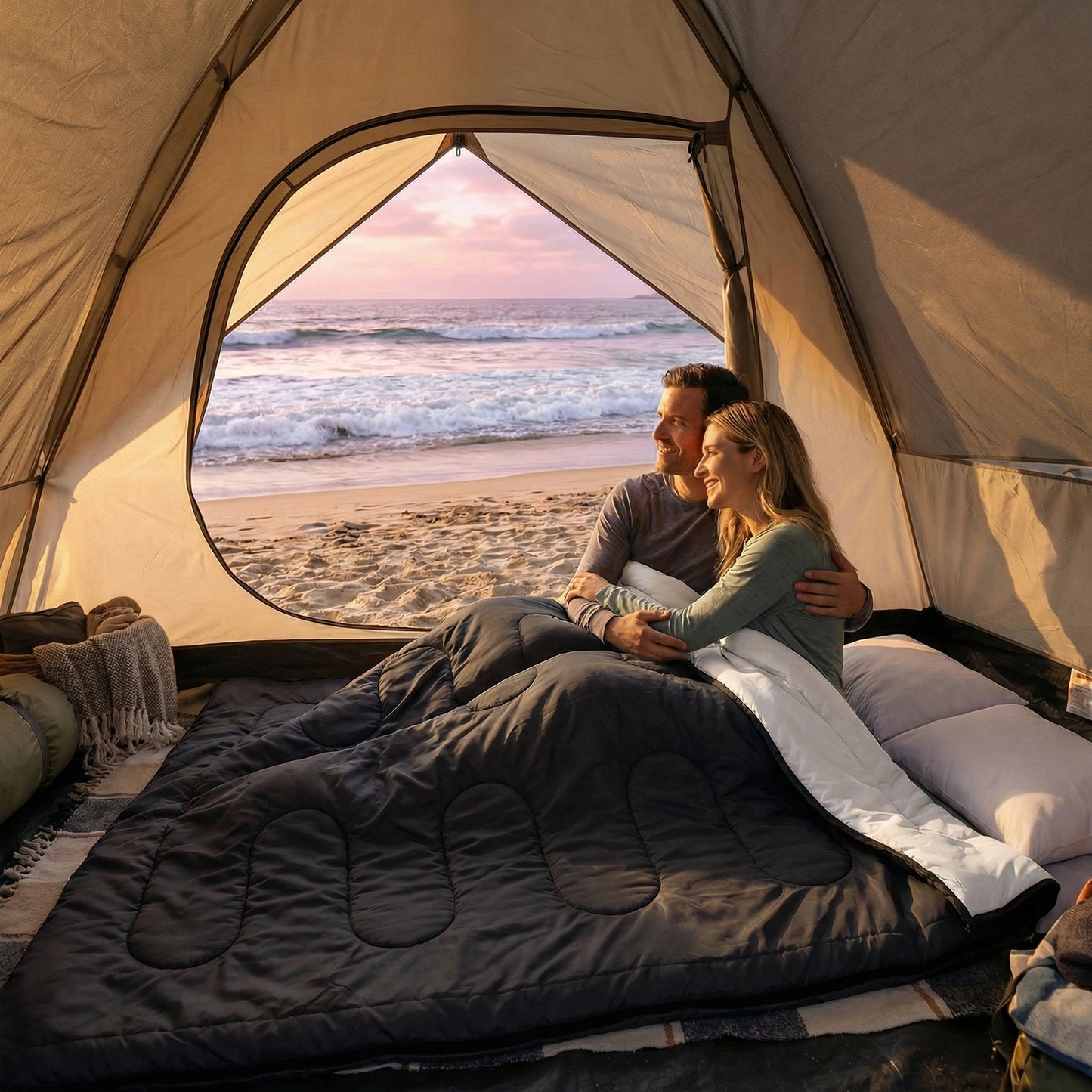 Portable Double Sleeping Bag For Adults With Comfortable Pillow
