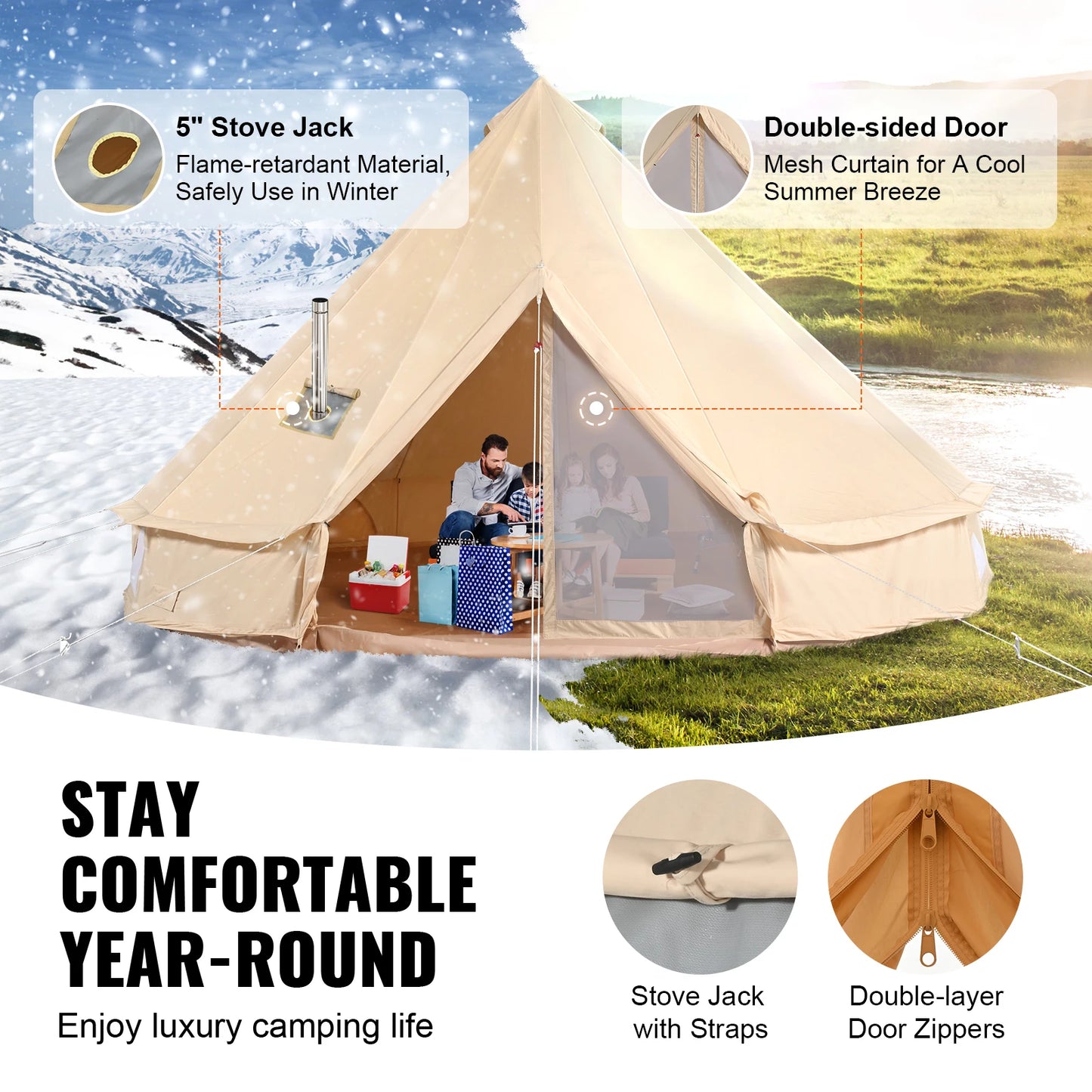 SucceBuy Canvas Bell Tent For Outdoor Camping With Breathable Fabric