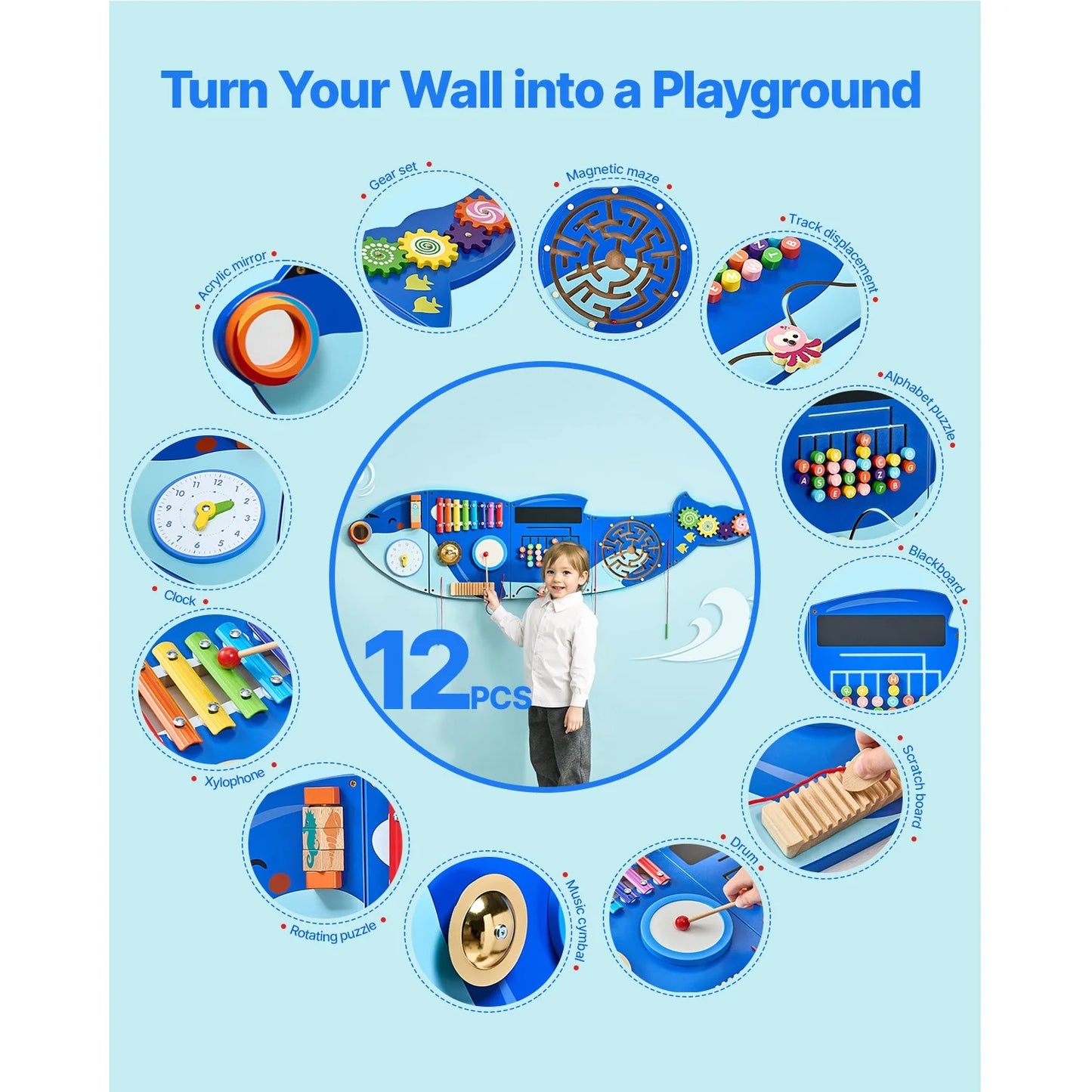 SucceBuy Montessori Busy Board With Hanging Sensory Learning Panels