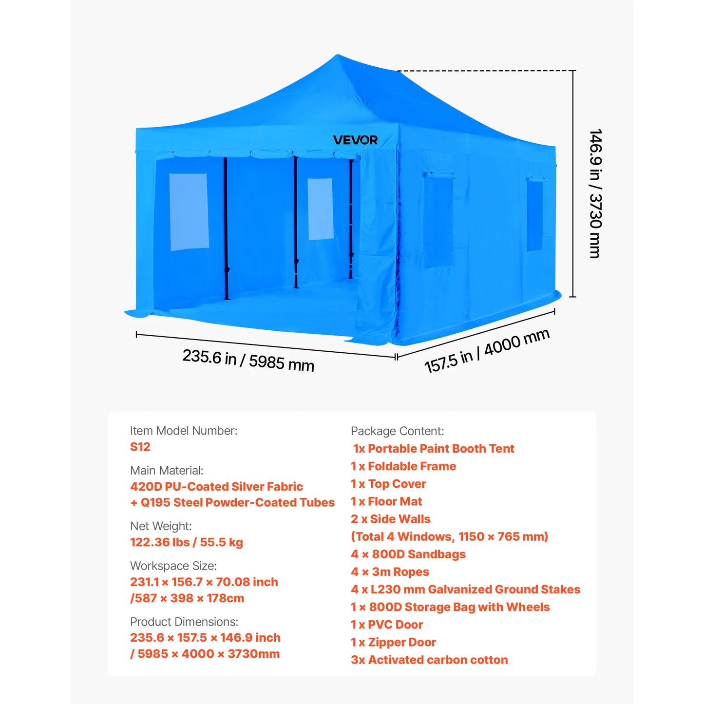 SucceBuy Portable Paint Booth Tent With Built In Floor