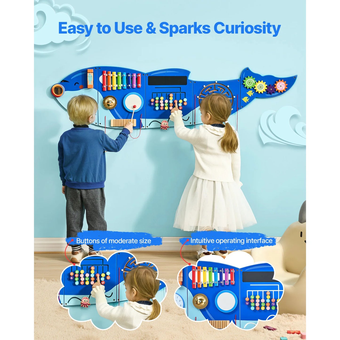 SucceBuy Montessori Busy Board With Hanging Sensory Learning Panels