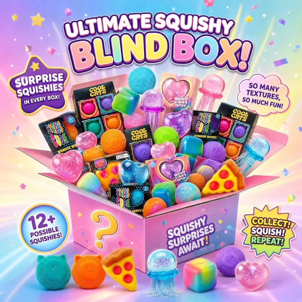 HOT 2026 Kawaii Food & Ocean Squishy Blind Box, Assorted Cartoon Mystery Lucky Surprise Set, 3 Independent Random Draws, Collectible Slow Rebound Squishy Toy, Soft Maltose Sensory Decompression Fidget Gift