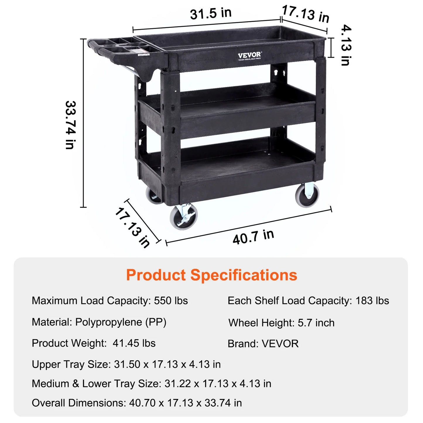 SucceBuy Utility Cart With Swivel Wheels For Warehouse Storage