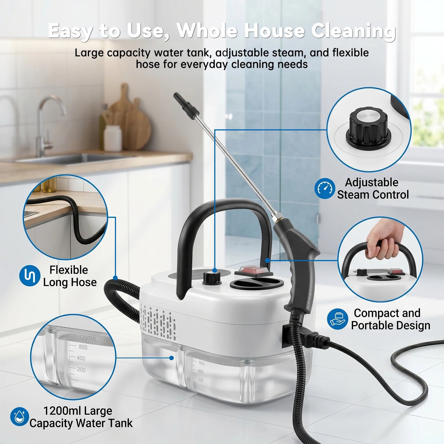 2500W Portable Handheld Steam Cleaner With Accessories US Plug