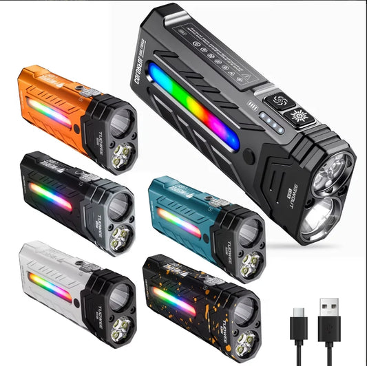 5000LM Rechargeable Magnetic LED Flashlight, 55 Modes, RGB Ambient Light, Spotlight & Floodlight, for Camping Hiking Emergency Use Gift Pack Version