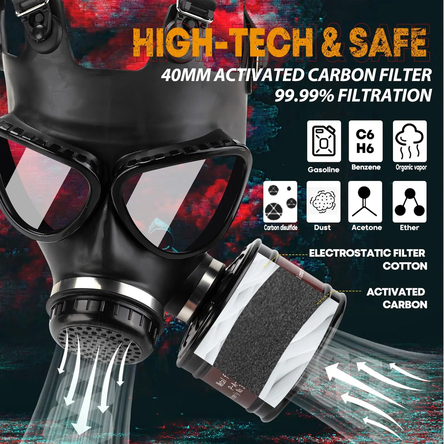 87 Full Face Gas Mask Chemical Prevention Pollution Prevention Mask Gasmasker with 40mm Filter Activated Carbon Filter